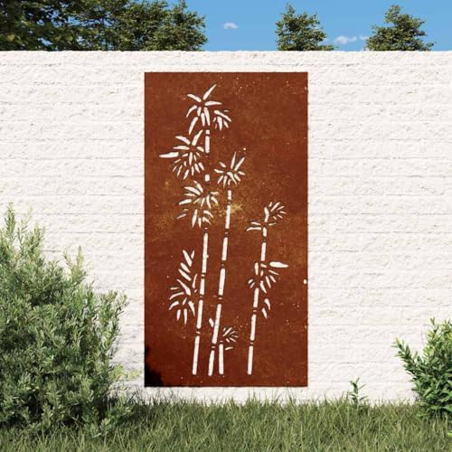 FMPGJLYH Corten Steel Wall Decoration, Bamboo Pattern Metal Garden Art, Weathered Rust Finish Outdoor Privacy Screen for Patio Backyard, 41.3 x 21.7 Inch Rectangular Panel - Image 2