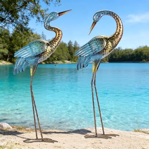 Natelf Outdoor Garden Crane Statues Blue Heron for Lawn Yard Decor by BuyNow