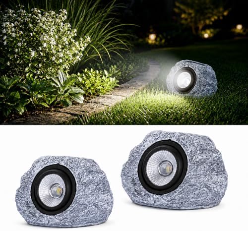 Solar Rock Lights Outdoor: 2Pack Gray Waterproof LED Stone by welcometoAcgarten