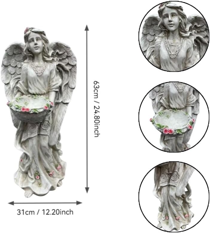 24.8" Resin Angel Garden Statue Bird Feeder Water Basin Yard Decor - Image 2