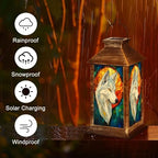 Solar Lantern Wolf Stained Glass Portrait Golden Sun Halo Blue Mosaic Wildlife Art Outdoor Waterproof Hanging Solar Light Outside Lights for Patio Yard House Lawn Decor Birthday Gifts for Women Mom - Image 5