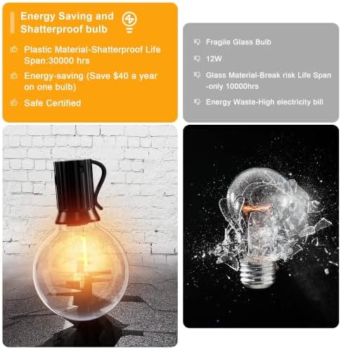 OHLUX Outdoor String Lights, 55FT Shatterproof LED Patio Lights with 26 Dimmable Plastic G40 Bulbs, 2200K Waterproof Connectable Hanging String for Backyard Cafe Porch Deck E12 Base - Image 5