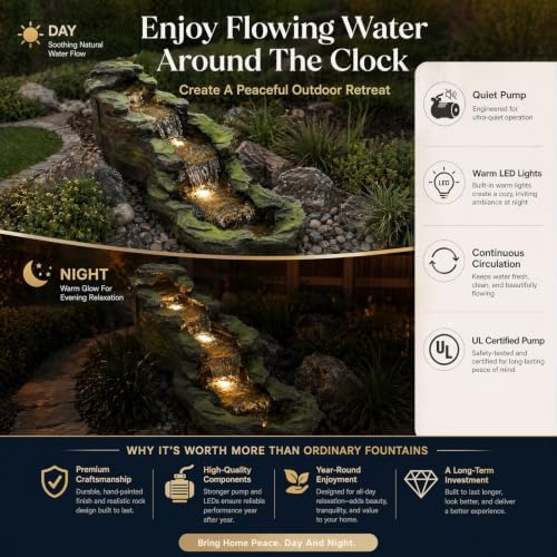 Outdoor Waterfall Fountain, 5-Tier Rock Fountain for Backyard - Image 5