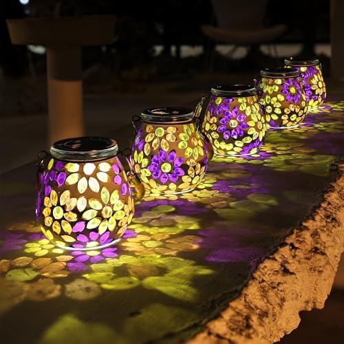 Cooo 2 Pack Mosaic Solar Lantern Outdoor Waterproof IP68 Hanging Projection Light Hidden Lid Pear-Shaped Lantern with Rope Handle Solar Powered Auto On for Patio Garden Fence Table by Cooo