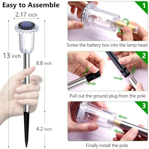 DenicMic 10 Pack Solar Pathway Lights Outdoor Waterproof Warm White LED - Image 4