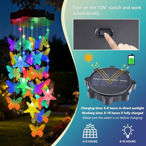 Toodour Hanging Outdoor Solar Butterfly Shell Wind Chimes, Waterproof - Image 6