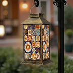 Solar Lantern Outdoor Waterproof Mexican Talavera Ceramic Tiles Spanish Maiolica Colorful Decorative Garden Decor LED Hanging Solar Lights Tabletop Lamp Gifts for Women Mom Outside Yard Patio Porch by DERUINVAIO