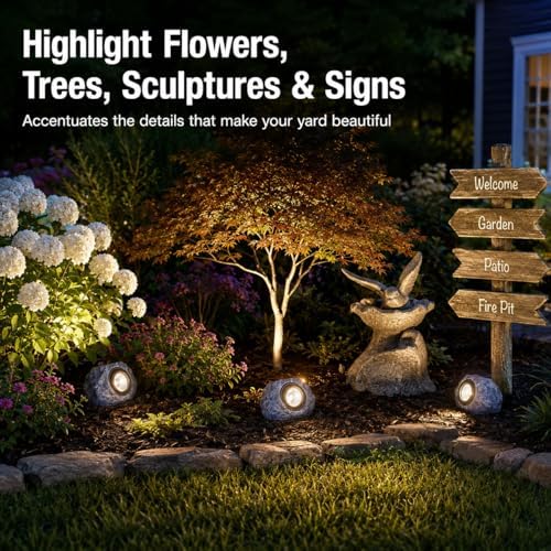 Solar Rock Lights Outdoor: 2Pack Gray Waterproof LED Stone - Image 2