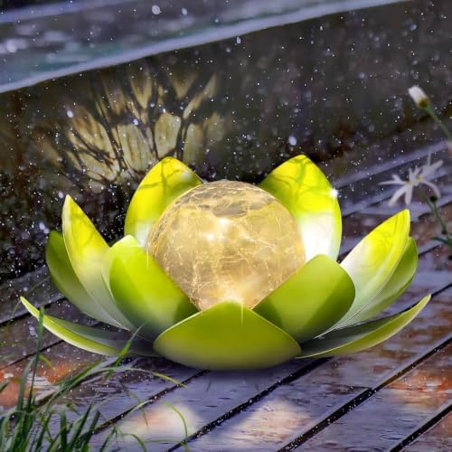 AIINY Garden Solar Light Outdoor(2Pack),Crackle Globe Glass Lotus Decoration, Waterproof Metal LED Flower Lights for Patio,Lawn,Walkway,Tabletop,Ground by AIINY