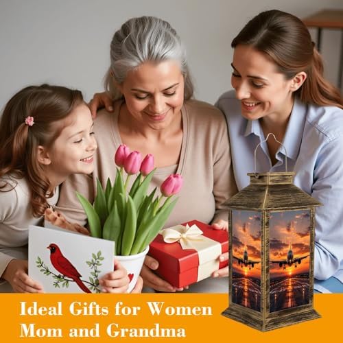 Solar Lantern Outdoor Waterproof Passenger Airplane Taking Off Sunset Garden Decor LED Hanging Solar Lights Tabletop Lamp Gifts for Women Mom Outside Yard Patio Porch - Image 4