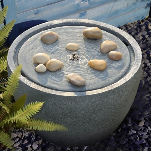 EROMMY 17.7" Garden Water Fountain Outdoor Bubbler, Resin Water Feature with 6 LED Lights & 5W Pump, Concrete-Effect Indoor Outdoor Fountain for Patio, Deck, Yard, Gray - Image 4