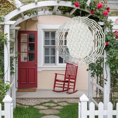 Wind Spinners for Yard Garden, Green Sage Leaves Branches Flower 3D Stainless Steel Round Hanging Spinners Indoor Outdoor Kinetic Yard Art,12 Inch, Spring Botanical - Image 3
