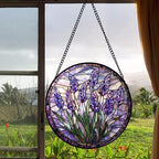 Stained Glass Window Hanging - Purple Flowers Suncatcher for Door Terrace Garden Home Decor Lavender Plant Floral Sun Catcher Birthday Gifts for Lovers Women Men Dad Mom Nana 15 in - Image 4