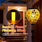 SAVENNA Mosaic Glass Hot Air Balloon Solar Lantern, Flickering Flame Effect Hanging Solar Light, Warm Yellow Sunflower Glow for Garden Patio Yard Outdoor Decor - Image 2