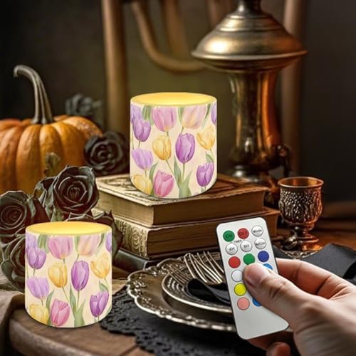 Set of 4 Tulip Flameless Candles with Timer Battery Operated Candles with Remote LED Pillar Tea Lights for Indoor Outdoor Easter Day Patio Porch Wedding Home Decorations - Image 4