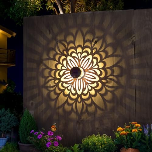 4 Pack Solar Fence Lights Metal Solar Powered Outdoor Wall Deck Step Lights Mandala Theme Waterproof Fence Light for Garden Post Patio Backyard Yard Decor, Gardening Gifts for Women Mom Grandma - Image 3