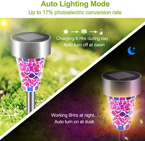 Solar Lights Outdoor Decorative, Solar Garden Lights Stakes, Flower Bed Decorations Mosaic, Decor for Path, Waterproof, 6 Pack - Image 2