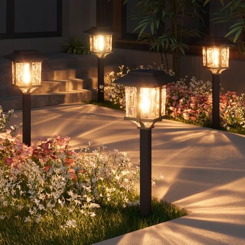 XMCOSY+ Solar Pathway Lights Outdoor 4 Pack, Warm White Solar Garden Lights by XMcosy