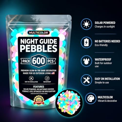 2026 Glow-in-The-Dark Garden Stones | Luminous Pebbles for Walkways, Yard, & Aquarium | Rainbow Outdoor Stepping Rocks | Night-Glow Decor (Multicolor*600) - Image 3