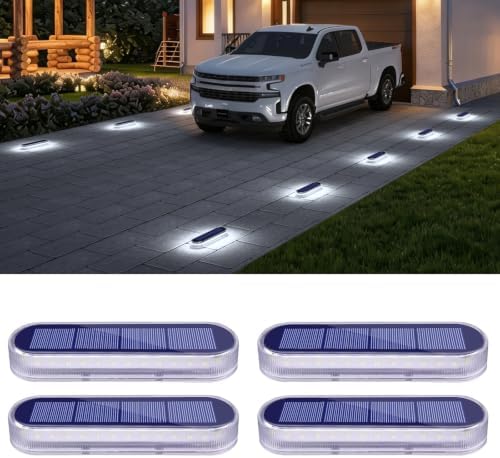 Solar Powered Driveway Lights, 4 Pack Solar Dock Deck Lights Outdoor-White by Honalia