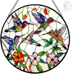 Hummingbird and Flowers Stained Glass Window Hanging - 8″ Hummingbird Suncatcher Indoor Window Hanging Decor Birds Ornaments with Chain and Hooks - Hummingbird Gifts for Women Mom Grandma Bird Lovers by Tufeu