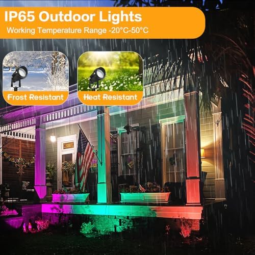 Landscape Lighting, 24W RGB Spot Lights Outdoor for Yard with Transformer & Remote 12 Colors and 19 Modes Outdoor Lights for House Lawn Tree Flag Garden Driveway Backyard Fence Plant, 4 Pack - Image 5