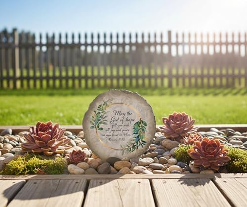 Magnolia Garden 10-Inch Romans 15:13 Scripture Decorative Stepping Stone – May the God of Hope Resin Garden Tile – Botanical Eucalyptus Religious Outdoor Accent - Image 2
