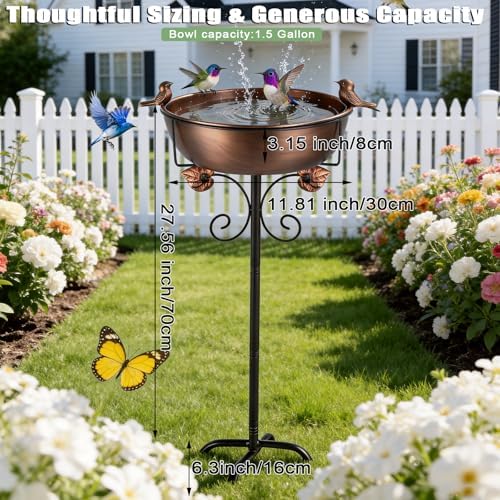 Bird Bath for Outside, 27.6" H Standing Bird Feeder Bowl with 11.8" Wide Basin, 1-Tier Metal & Copper Garden Bird Bath and Feeder for Yard Patio Backyard Lawn Flower Bed Outdoor Garden Decor - Image 2