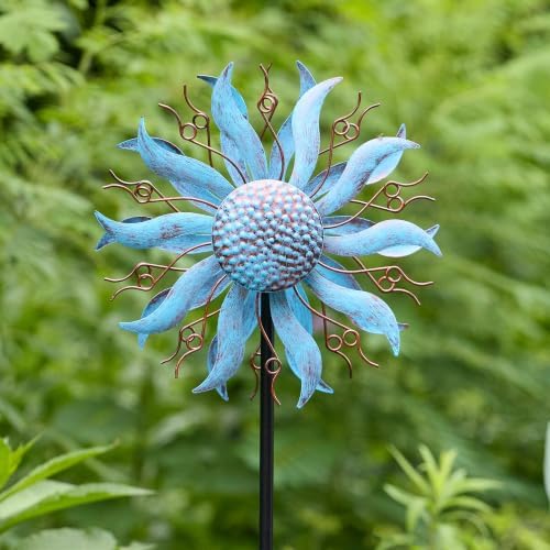 Red Carpet Studios Windspinner Garden Decor Metal Wind Spinner Yard Art with Weather Resistant Steel Stake, Stands 57" Tall, Blue and Bronze Coneflower - Image 2