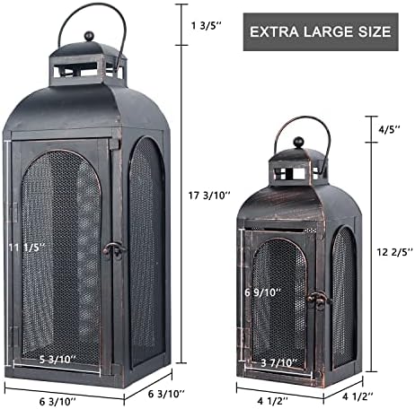 Luxury Lantern Decorative Outdoor & Indoor, Set of 2 (19’’&13’’) Metal Candle Lanterns Decor, Vintage Hanging Candle Holder for Front Porch Patio Wedding Farmhouse Home, Christmas Decorations - Image 3