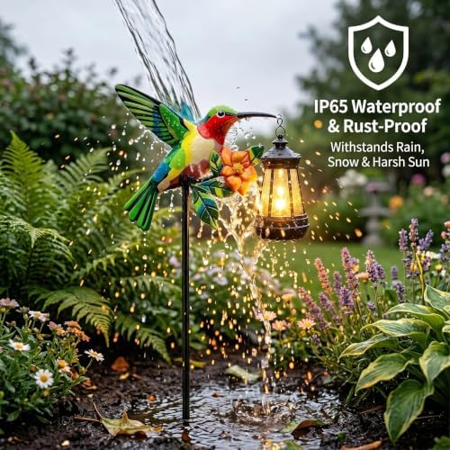 Hummingbird Solar Stake Lights Outdoor Waterproof, 2 Pack Metal Garden Statues with Hanging Lanterns, Path Light Yard Art Decor, Birthday Gifts for Women Mom, Patio Backyard Lawn Ornaments - Image 3