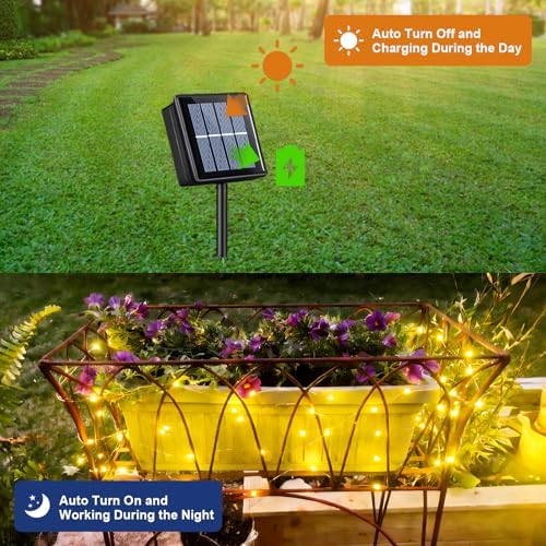 QITONG Solar Fairy Lights, 4 Pack Each 33ft 100 LED Warm White Christmas Light Outdoor Waterproof, 8 Modes Silver Wire Twinkle Mini Lights - Image 5