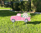 Garden Stake Vintage Truck W Flowers Metal Colorful Lawn Yard Entry Spring Summer Outdoor Decor Home Business 18"x18" (Pink Truck) - Image 4