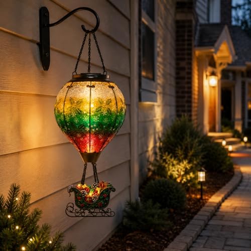 Christmas Hot Air Balloon Solar Lantern with Santa Sleigh and Flame - Image 3