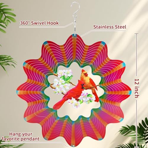 Cardinal Wind Spinners Outdoor, Hanging Wind Sculpture and Spinner for Yard and Garden Wind Chimes, 3D Stainless Steel Cardinal Gift for Women - Image 2