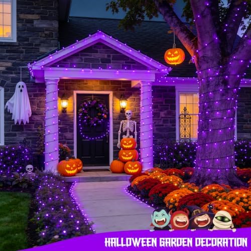 JMEXSUSS 2 Pack Solar Halloween Lights, Total 151FT 400 LED, Purple - Image 4