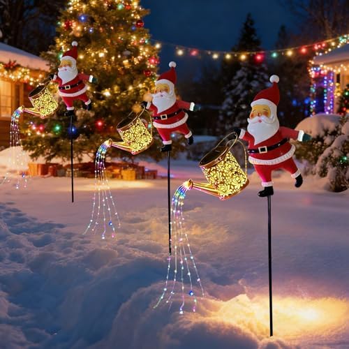 Christmas Solar Kettle Lights Garden Lawn Decorative Lights, Santa Solar Watering Can Lights Outdoor Decor, Waterproof Outdoor Decorative Light for Garden, Patio, Christmas Yard (2pc) - Image 5