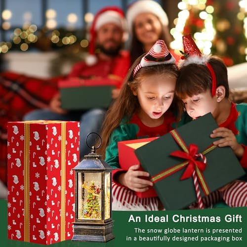 10.4" Christmas Snow Globe Flying Santa Around The Tree Water Lantern, Battery Operated or USB Powered Musical Lighted Holiday Decoration for Tabletop Display for Family and Friends - Image 5