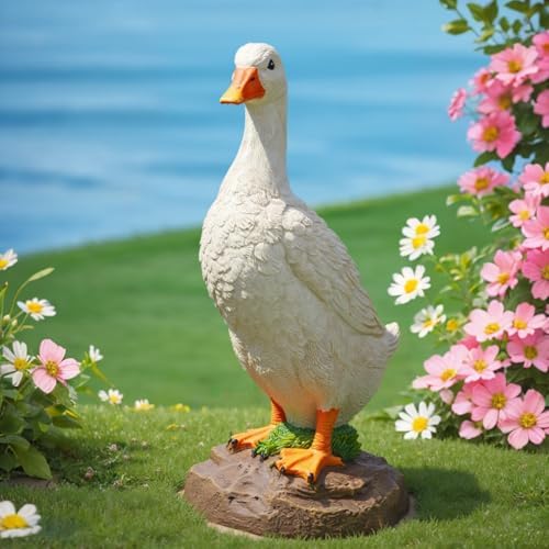Elenon Funny Duck Garden Statue, Adorable Flower Bed Garden Goose Outdoor Decor, Decorative for Yard Patio Art Sculptures Table Ornament by ELENONSTATUE