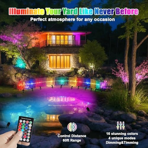 Spot Lights Outdoor 7W RGBW LED Color Changing Landscape Lights with Remote Control Landscape Lighting Spotlight Outdoor Waterproof Spot Lights for Yard Garden Patio Lawn Decorative 2 Pack - Image 3