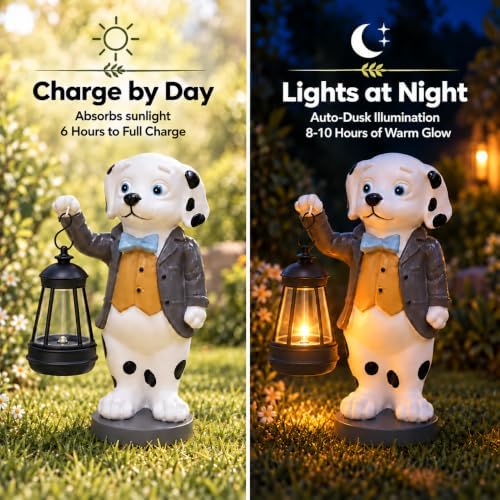 Dog Statue with Solar Lights 10in Garden Decor - Image 4