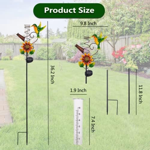 Solar Hummingbird Rain Gauge Outdoor with 6 Inch Glass Tube - Image 2