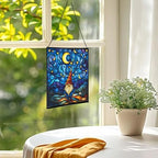 Starry Night Gnome Stained Glass Suncatcher – Square Hanging Window Panel for Home or Greenhouse – Whimsical Glass Art Gift for Garden Lovers, Christmas, Halloween, Father Days YZdsYX - Image 3