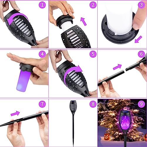 8P Purple Flickering Flame Halloween Solar Lights for Halloween Decorations - Image 4