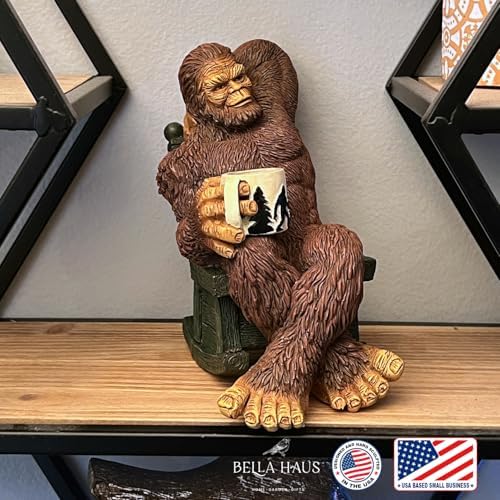 Bella Haus Bigfoot Garden Statue | Sasquatch Enjoying Morning Coffee | Whimsical Bigfoot Cabin Décor for Yard Patio Office or Home | Mythical Coffee-Loving Sasquatch Figurine | Hand-Painted Resin - Image 7