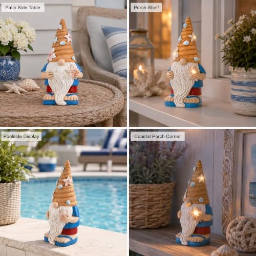 Solar Beach Gnome Statue: Nautical Figurine with Starfish Light - Image 7