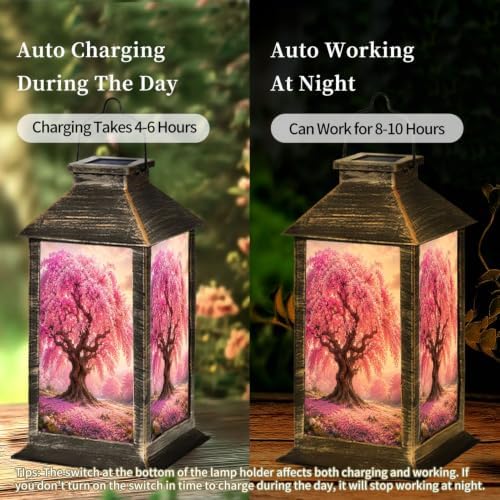 Solar Lantern Cherry Blossom Tree Full Bloom Outdoor Waterproof Garden Hanging Lantern Solar Powered Lighting Outside Solar Light for Patio Yard Camping, Gifts for Women Mom - Image 4