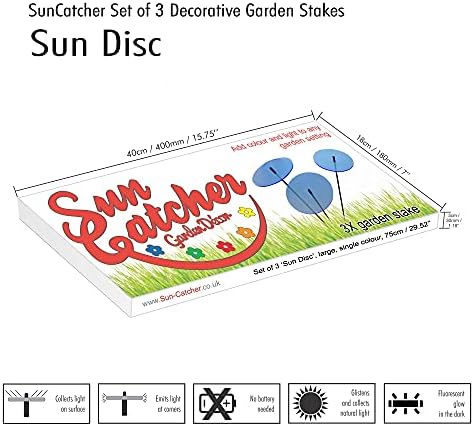 Sun Catcher Garden Decor Glowing Sun Discs Set of 3 Large Garden Stake 75cm, 29.5 inches high Indoor Outdoor Yard Accessory Gardeners Gift, Colour:Fluorescent Blue - Image 4