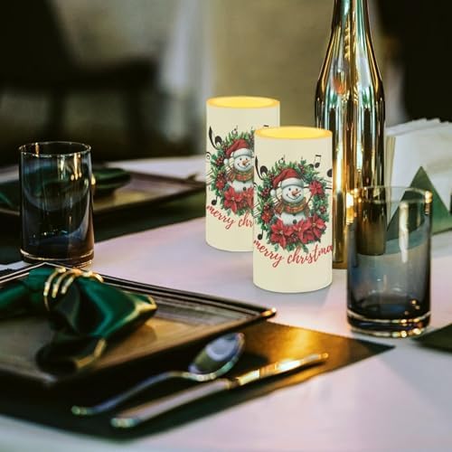 Christmas Flower Flameless Candles Bulk Set of 2 Snowman Battery Operated Candles with Timer Remote LED Pillar Lights for New Year Day Party Home Decoration - Image 4