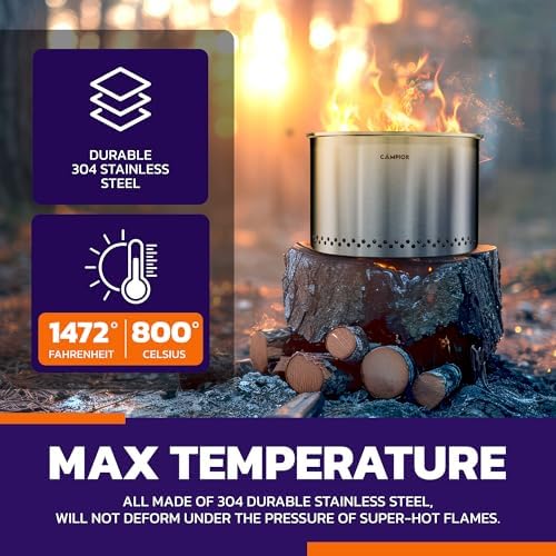 CAMPIOR Large Wood Burning Fire Pit Stove - Smokeless Outdoor Stove for Efficient Wood Fires, Camping, Cooking, and Garden Gatherings, Durable Stainless Steel with Removable Ash Pan, 20.94 lbs - Image 5